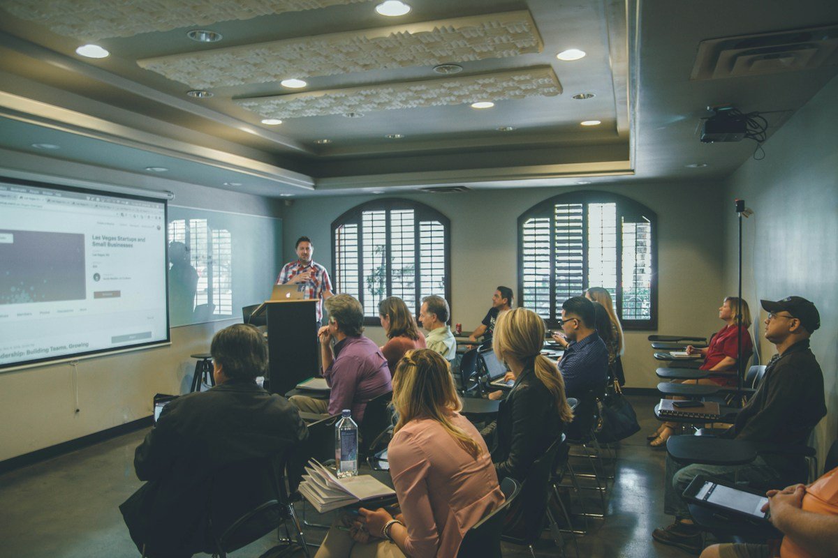 Trainer delivering an industry readiness and campus placement workshop to college students
